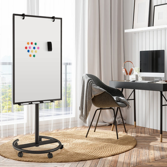 Height-Adjustable Mobile Whiteboard with Round Stand Paper Clips, Black Home Office   at Gallery Canada