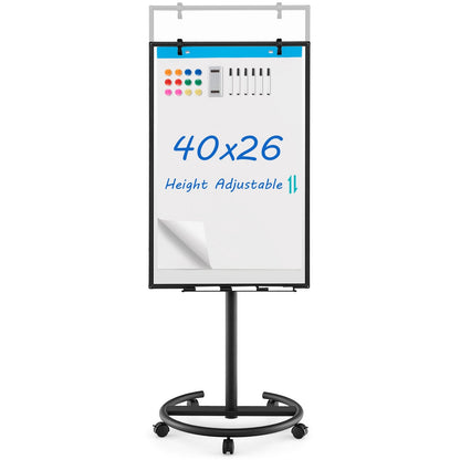 Height-Adjustable Mobile Whiteboard with Round Stand Paper Clips, Black Home Office   at Gallery Canada