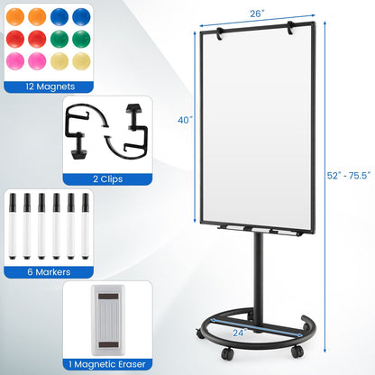 Height-Adjustable Mobile Whiteboard with Round Stand Paper Clips, Black Home Office   at Gallery Canada