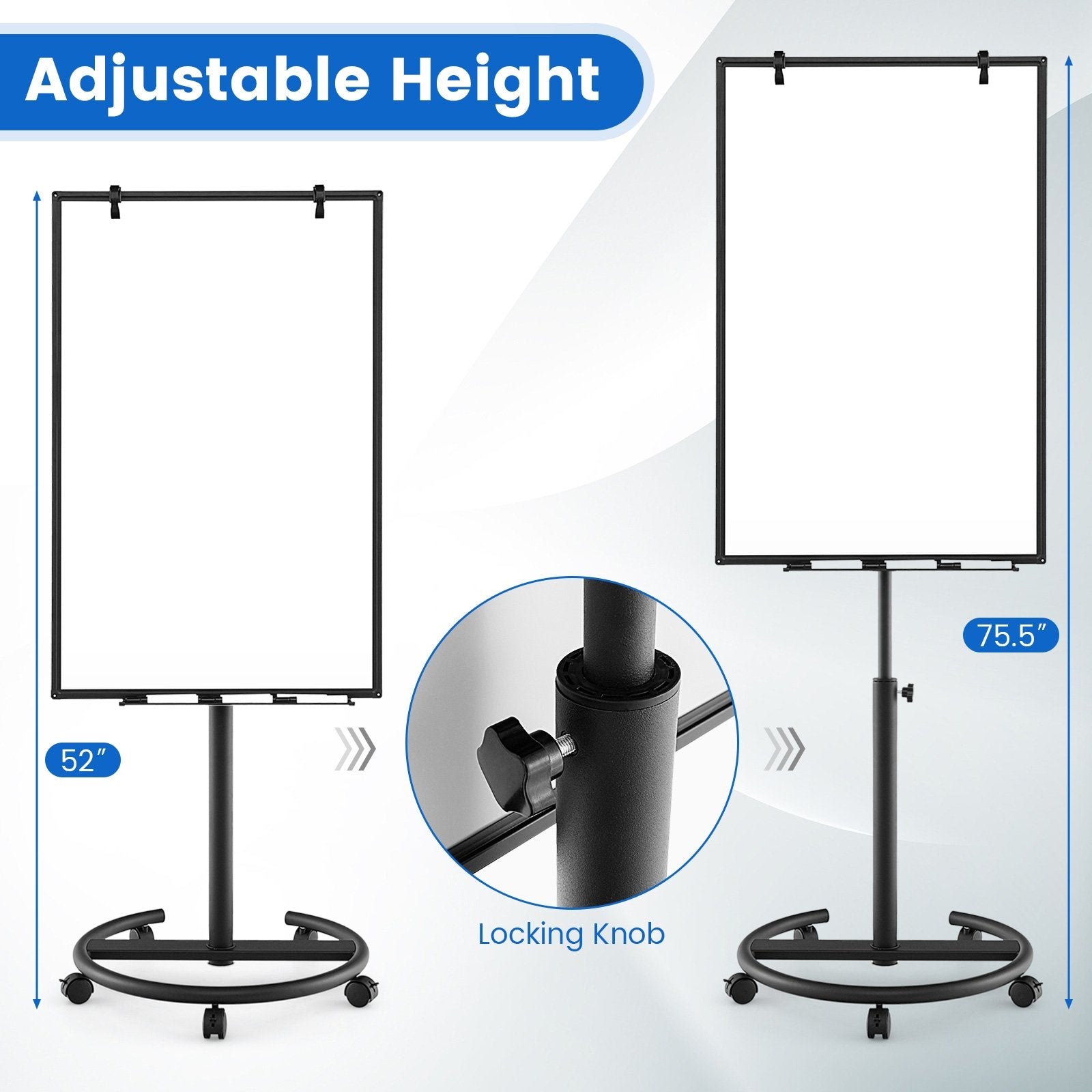 Height-Adjustable Mobile Whiteboard with Round Stand Paper Clips, Black Home Office   at Gallery Canada