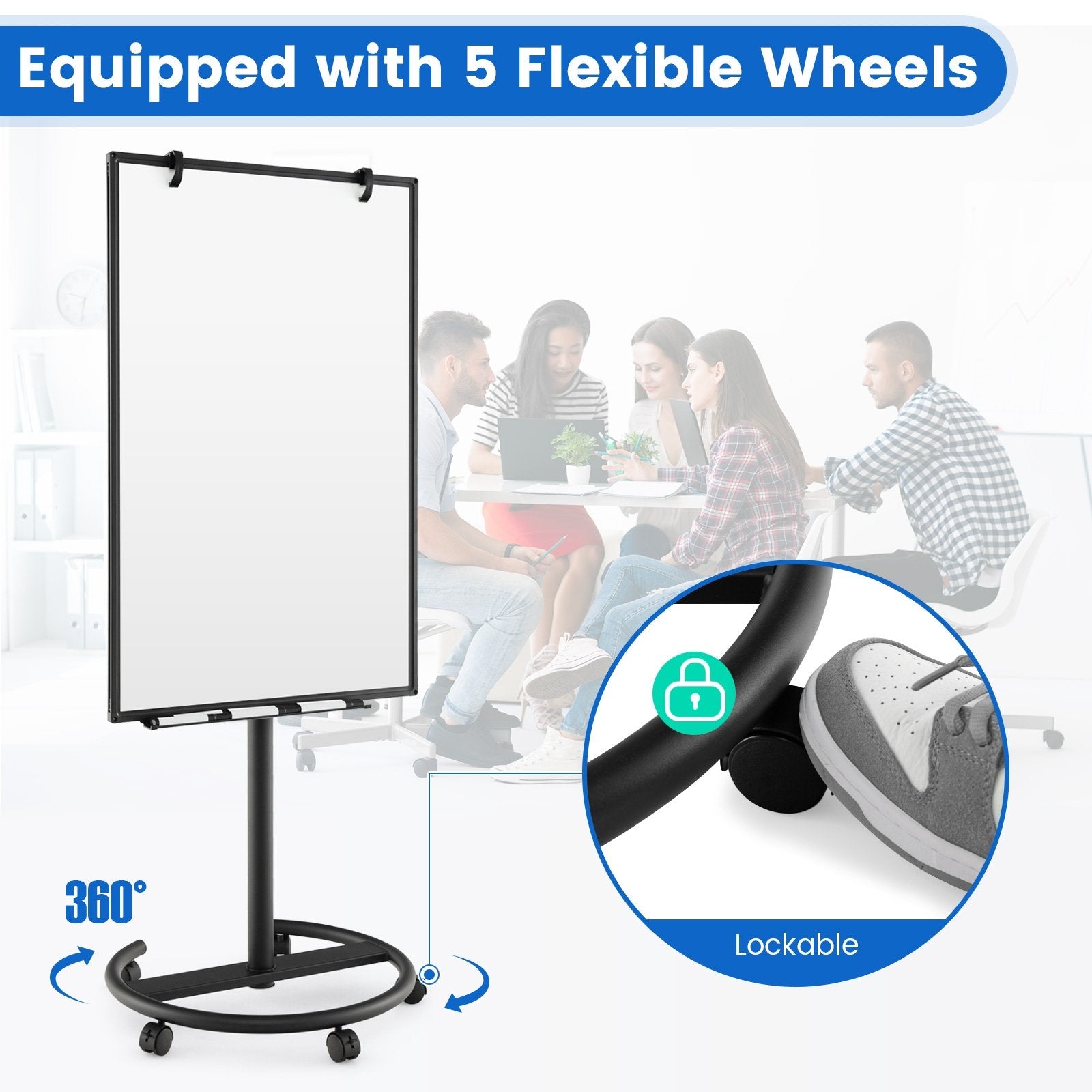 Height-Adjustable Mobile Whiteboard with Round Stand Paper Clips, Black Home Office   at Gallery Canada