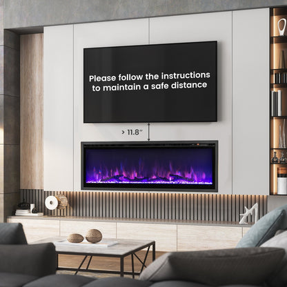 50 Inches Electric Fireplace in-Wall Recessed with Remote Control and Adjustable Color and Brightness-50 inches, Black Fireplaces   at Gallery Canada