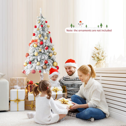 6 Feet Pre-Lit Slim Pencil Christmas Tree Snow Flocked Xmas Decor, White Christmas Tree   at Gallery Canada