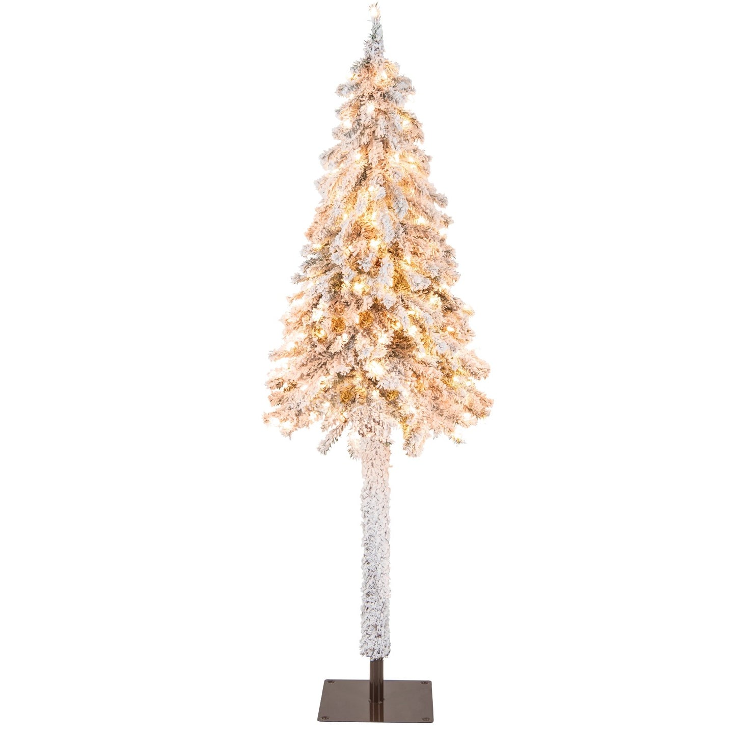 6 Feet Pre-Lit Slim Pencil Christmas Tree Snow Flocked Xmas Decor, White Christmas Tree   at Gallery Canada