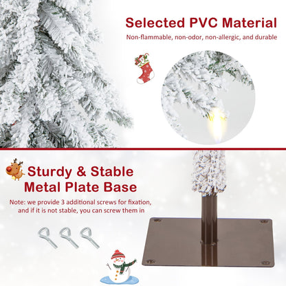 6 Feet Pre-Lit Slim Pencil Christmas Tree Snow Flocked Xmas Decor, White Christmas Tree   at Gallery Canada