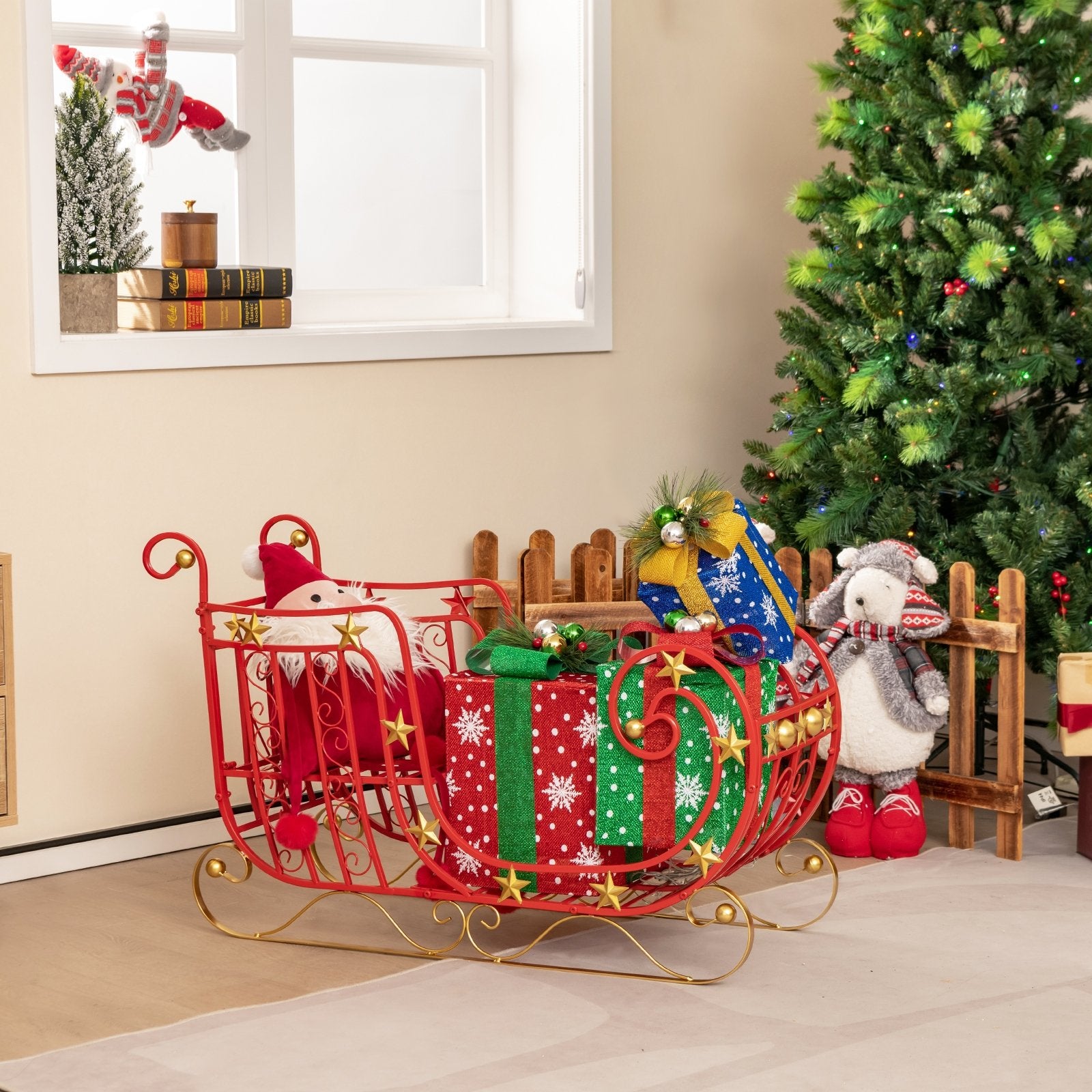 Metal Christmas Santa Sleigh with Large Cargo Area for Gifts, Red Christmas Decor & Accessories   at Gallery Canada