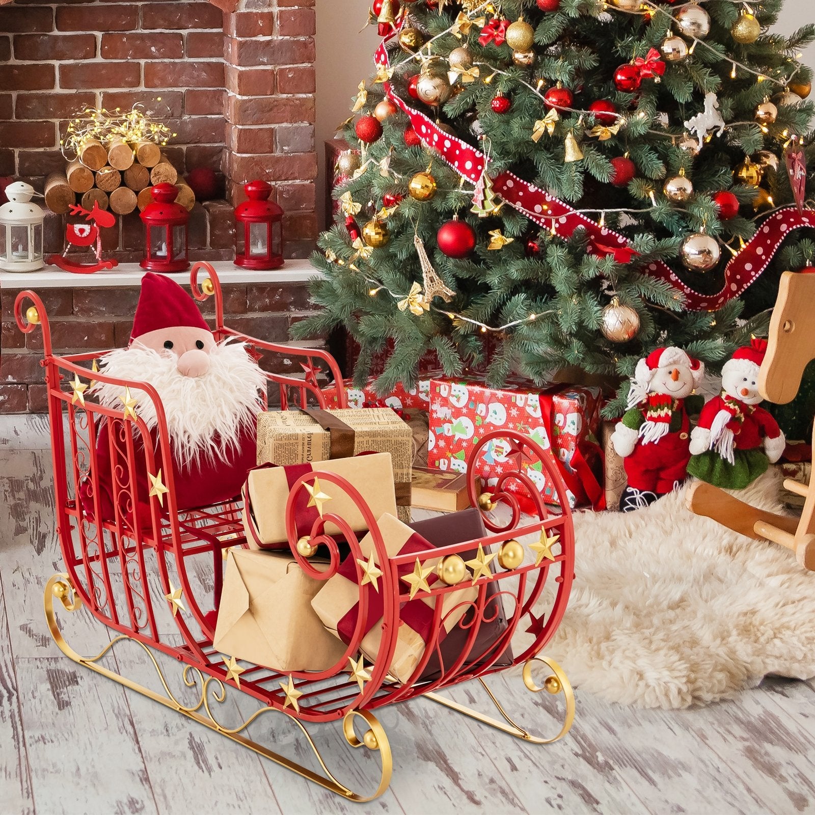 Metal Christmas Santa Sleigh with Large Cargo Area for Gifts, Red Christmas Decor & Accessories   at Gallery Canada