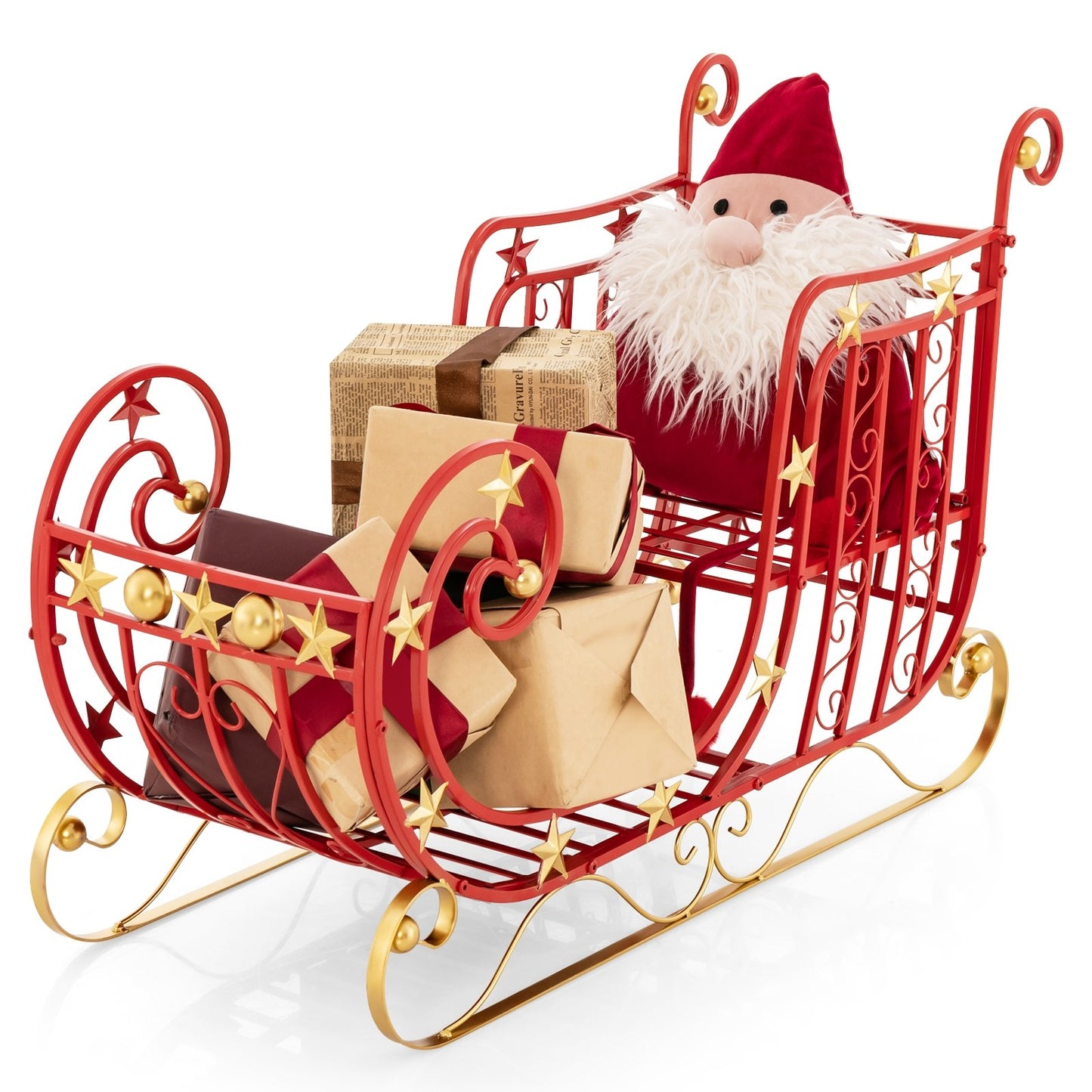 Metal Christmas Santa Sleigh with Large Cargo Area for Gifts, Red Christmas Decor & Accessories   at Gallery Canada