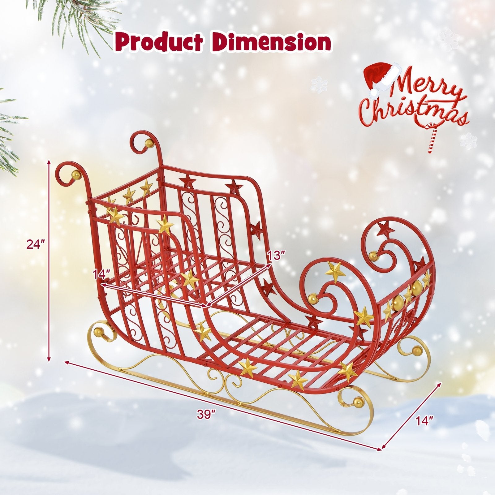 Metal Christmas Santa Sleigh with Large Cargo Area for Gifts, Red Christmas Decor & Accessories   at Gallery Canada