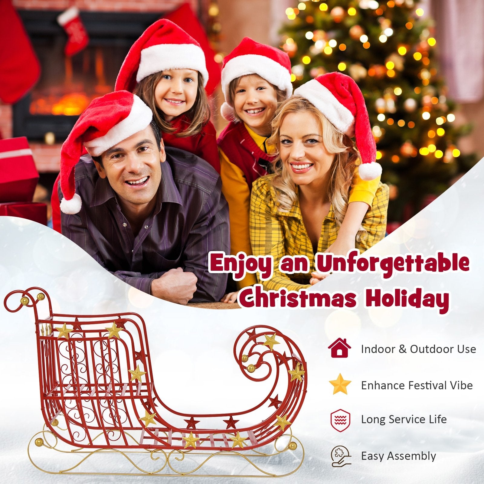 Metal Christmas Santa Sleigh with Large Cargo Area for Gifts, Red Christmas Decor & Accessories   at Gallery Canada