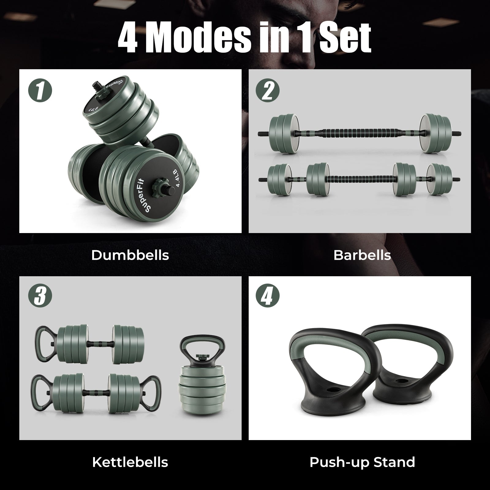 4 in 1 Adjustable Weight Dumbbell Set, Black Dumbbells   at Gallery Canada