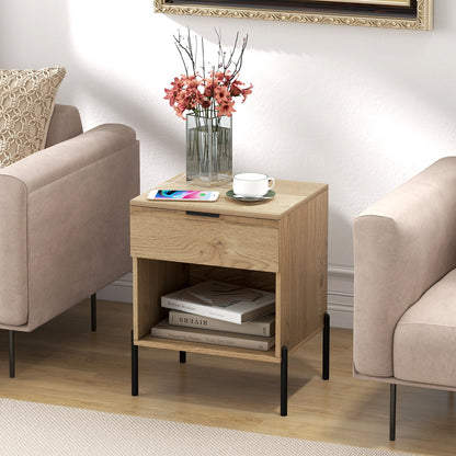 Modern Nightstand with Charging Station, Natural - Gallery Canada