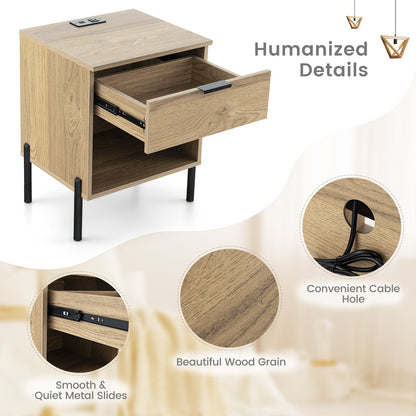 Modern Nightstand with Charging Station, Natural Nightstands   at Gallery Canada