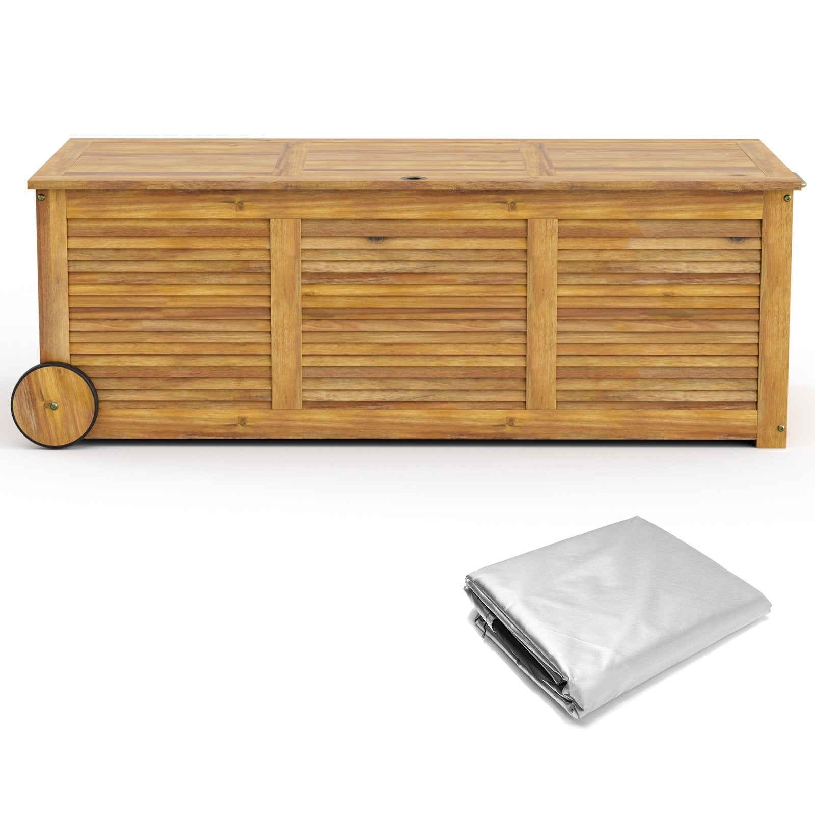 Rolling Patio Wooden Deck Box with 2 Wheels and Side Handle for Outdoor, Natural Sheds & Outdoor Storage Natural at Gallery Canada