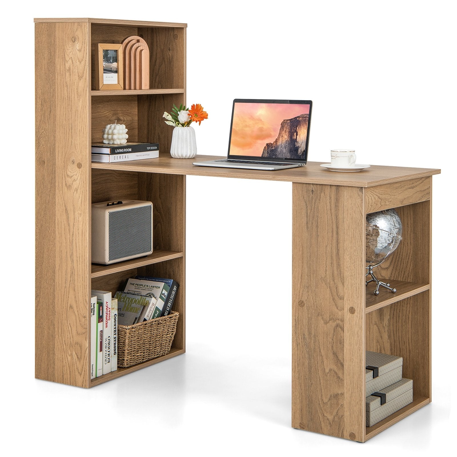 48 Inch Computer Desk with 4-Tier Bookcase and CPU Stand, Natural Computer Desks   at Gallery Canada