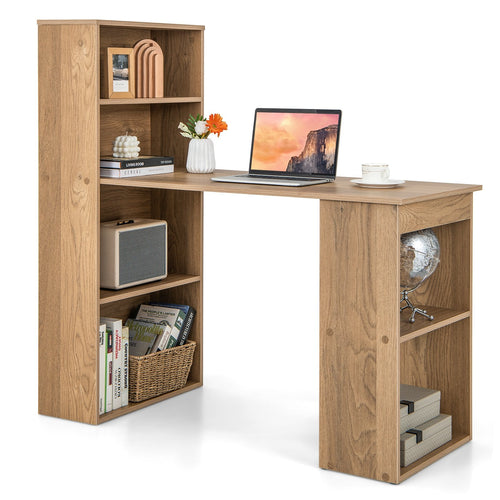 48 Inch Computer Desk with 4-Tier Bookcase and CPU Stand, Natural