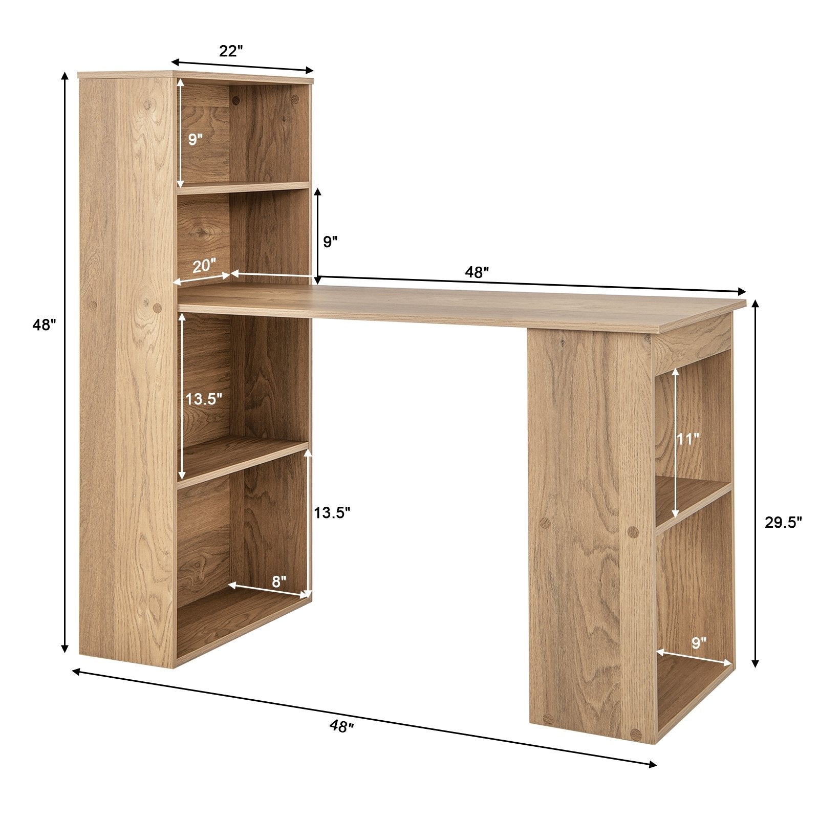 48 Inch Computer Desk with 4-Tier Bookcase and CPU Stand, Natural Computer Desks   at Gallery Canada