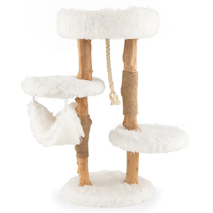 Solid Wood Cat Tower with Jute Scratching Posts and Hanging Rope for Indoor Cats, White Cat Trees Condos & Scratchers   at Gallery Canada