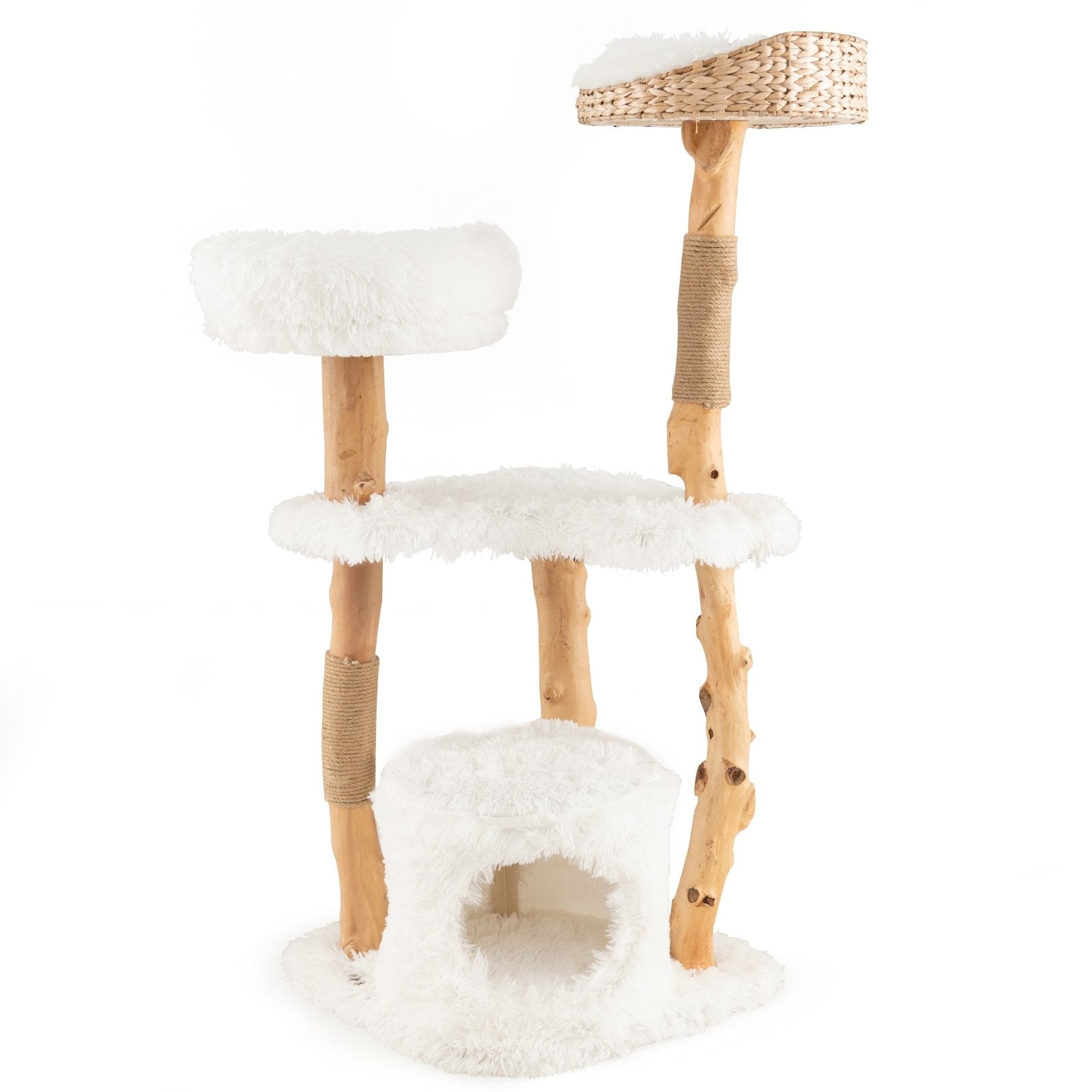 Solid Wood Cat Tower with Top Cattail Basket Cat Bed for Indoor Cats, White Cat Trees Condos & Scratchers   at Gallery Canada