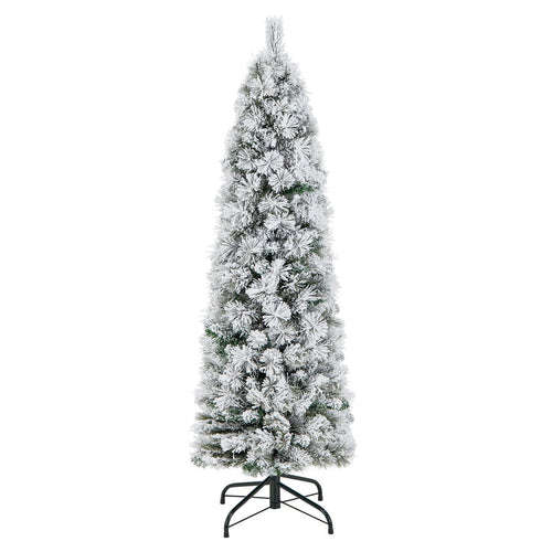 4.5/6/7 Feet Christmas Tree with 258 Branch Tips and 100 Incandescent Lights-Flocked and Slim-4.5 ft