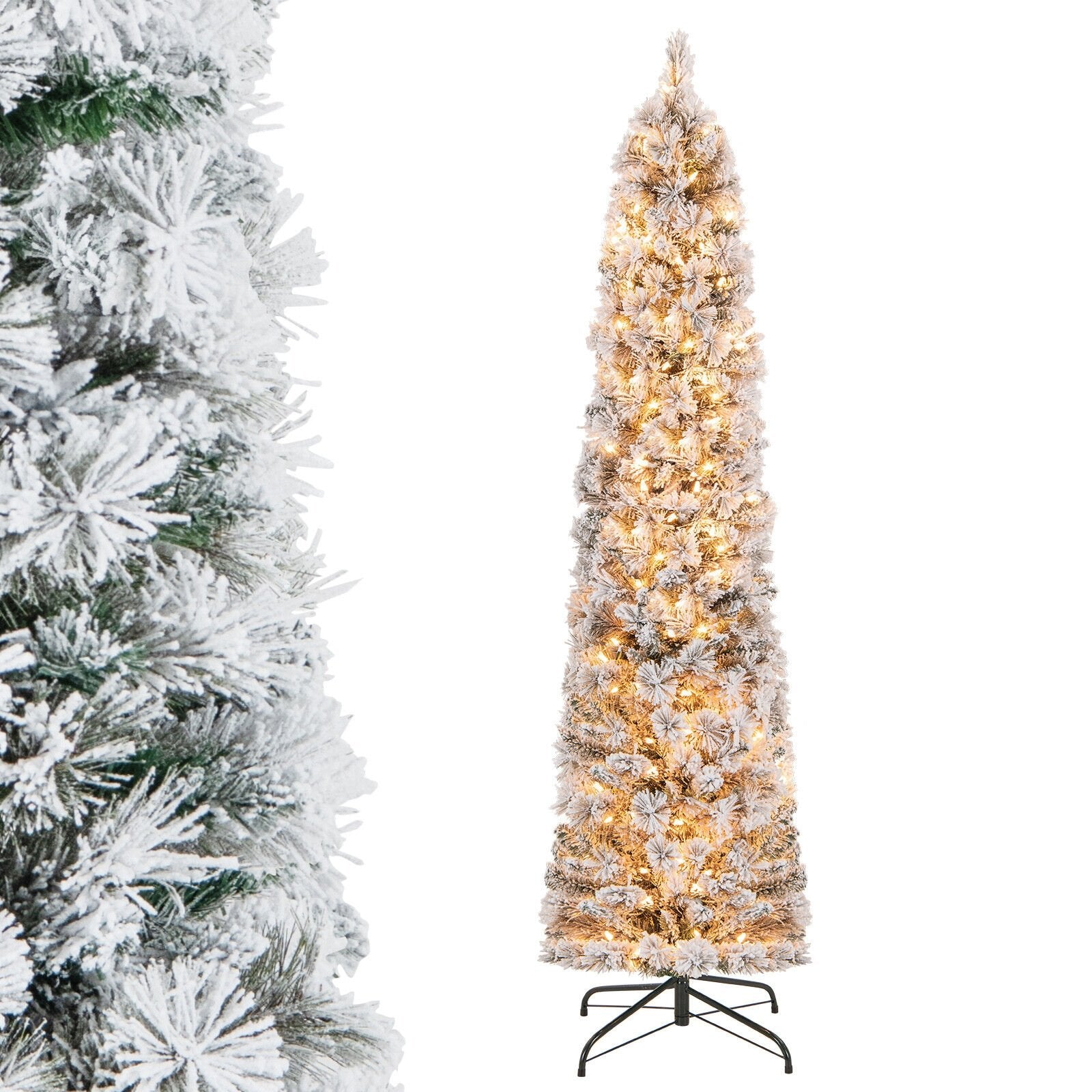 4.5/6/7 Feet Christmas Tree with 258 Branch Tips and 100 Incandescent Lights-Flocked and Slim-6 Feet Christmas Tree   at Gallery Canada