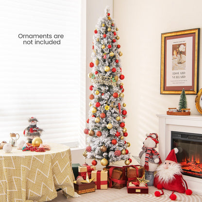 4.5/6/7 Feet Christmas Tree with 258 Branch Tips and 100 Incandescent Lights-Flocked and Slim-6 Feet - Gallery Canada