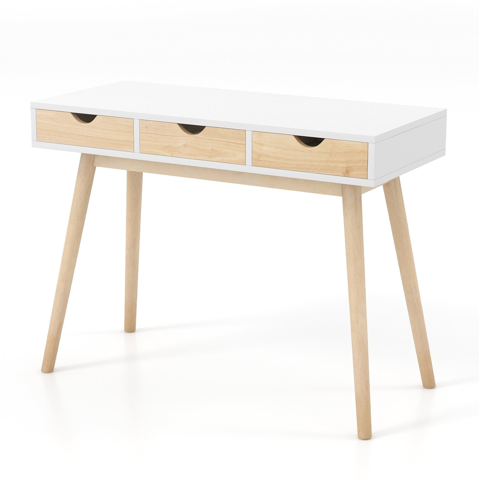 Computer Desk with 3 Drawers and Solid Rubber Wood Legs for Home Office, Natural Writing Desks   at Gallery Canada