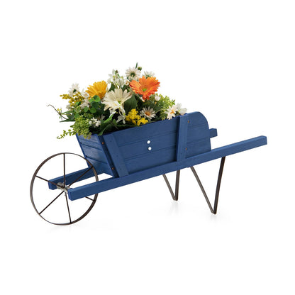 Wooden Wagon Planter with 9 Magnetic Accessories for Garden Yard, Blue Plant Stands   at Gallery Canada