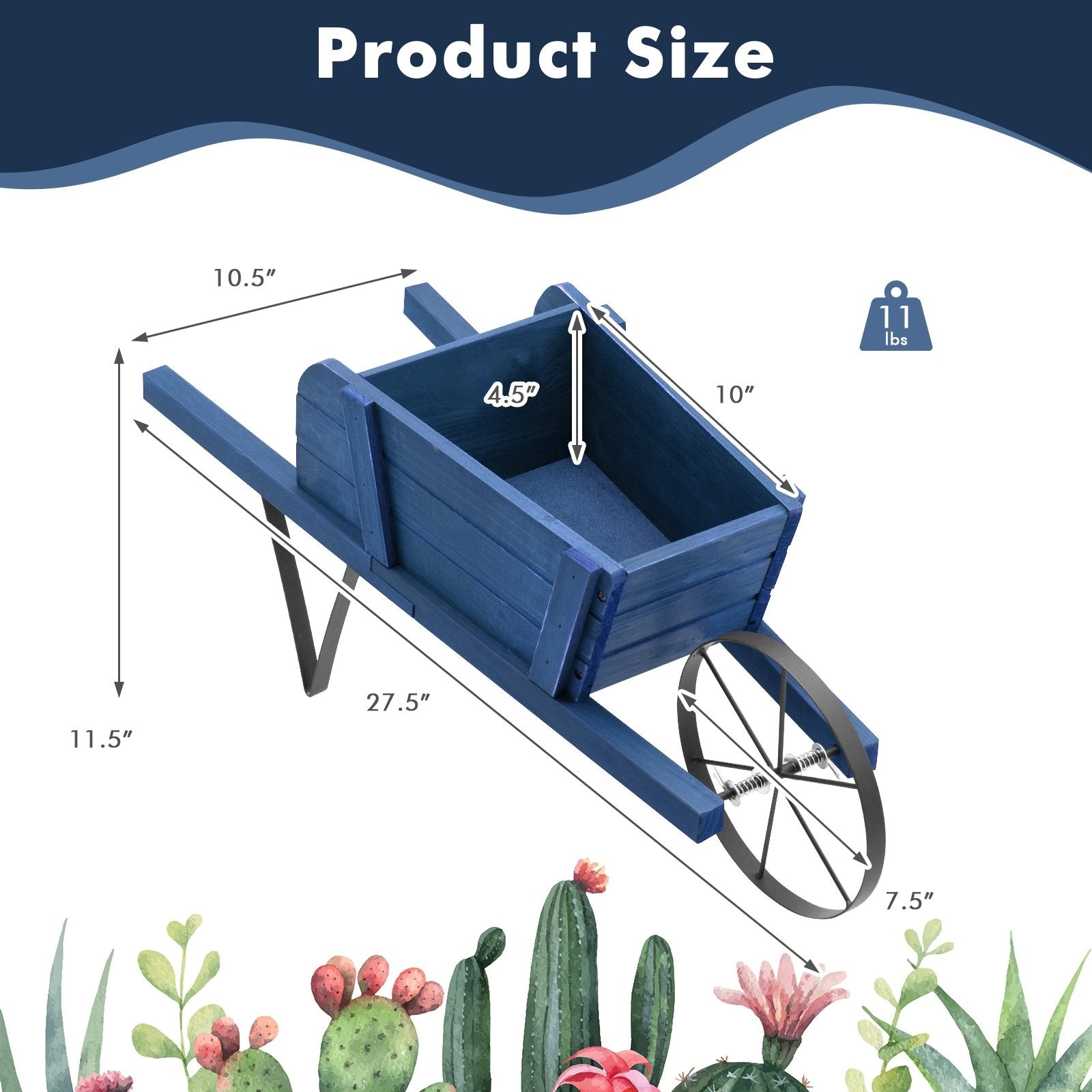 Wooden Wagon Planter with 9 Magnetic Accessories for Garden Yard, Blue Plant Stands   at Gallery Canada