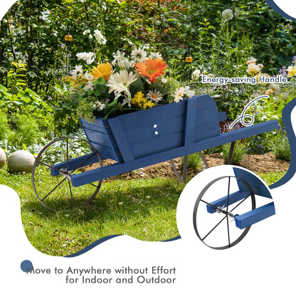 Wooden Wagon Planter with 9 Magnetic Accessories for Garden Yard, Blue Plant Stands   at Gallery Canada