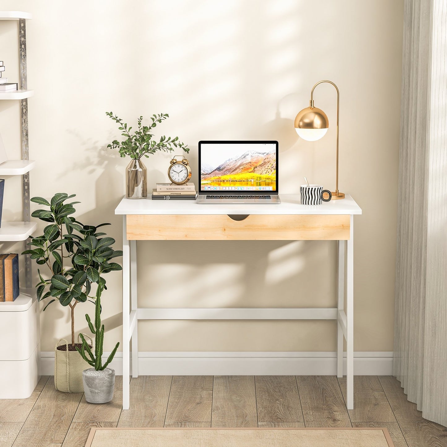 Wooden Computer Desk with Drawer for Home Office, White Writing Desks   at Gallery Canada