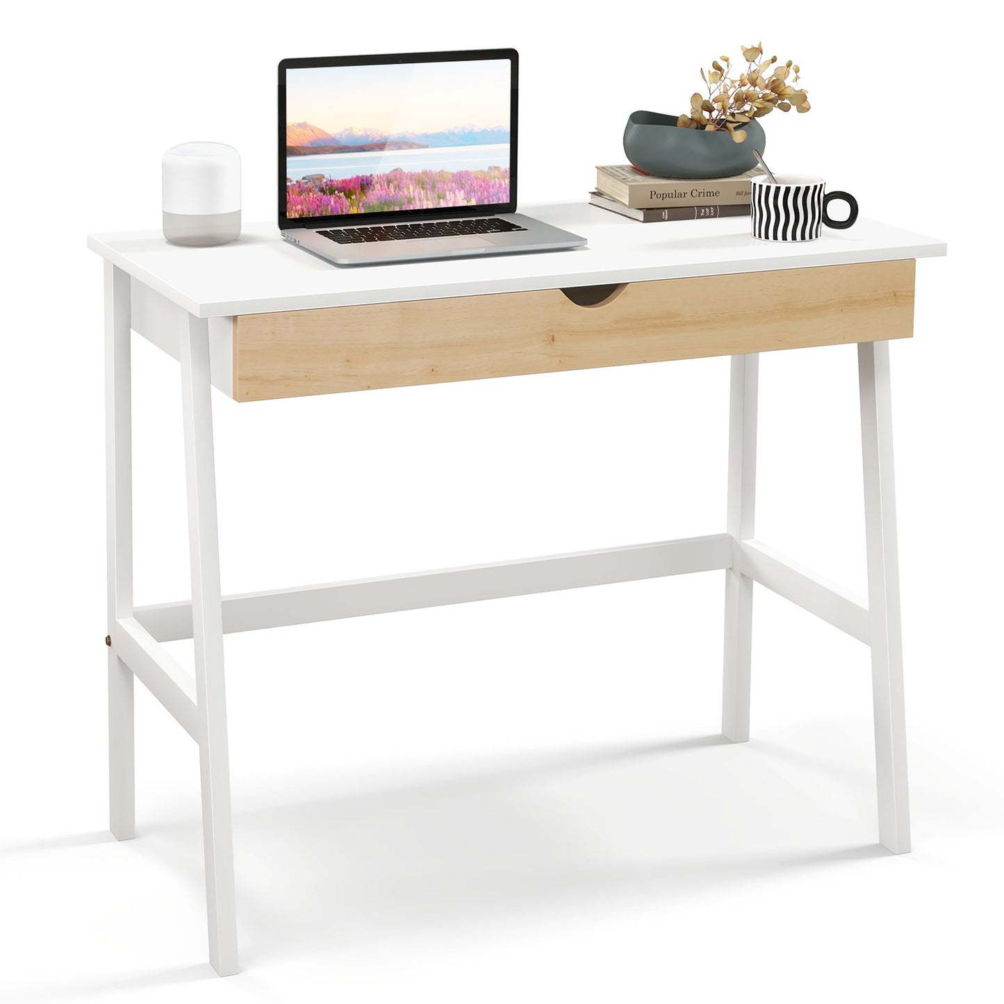 Wooden Computer Desk with Drawer for Home Office, White Writing Desks   at Gallery Canada