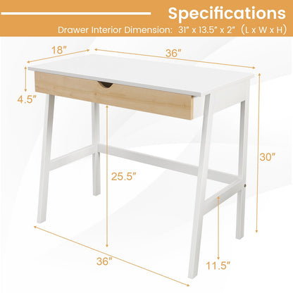 Wooden Computer Desk with Drawer for Home Office, White Writing Desks   at Gallery Canada