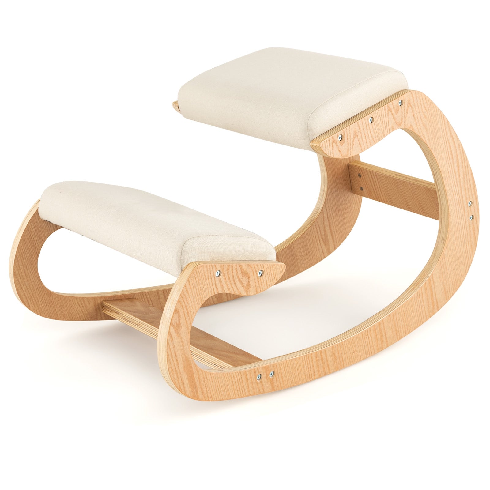 Wooden Rocking Chair with Comfortable Padded Seat Cushion and Knee Support, Beige Kneeling Chiars at Gallery Canada