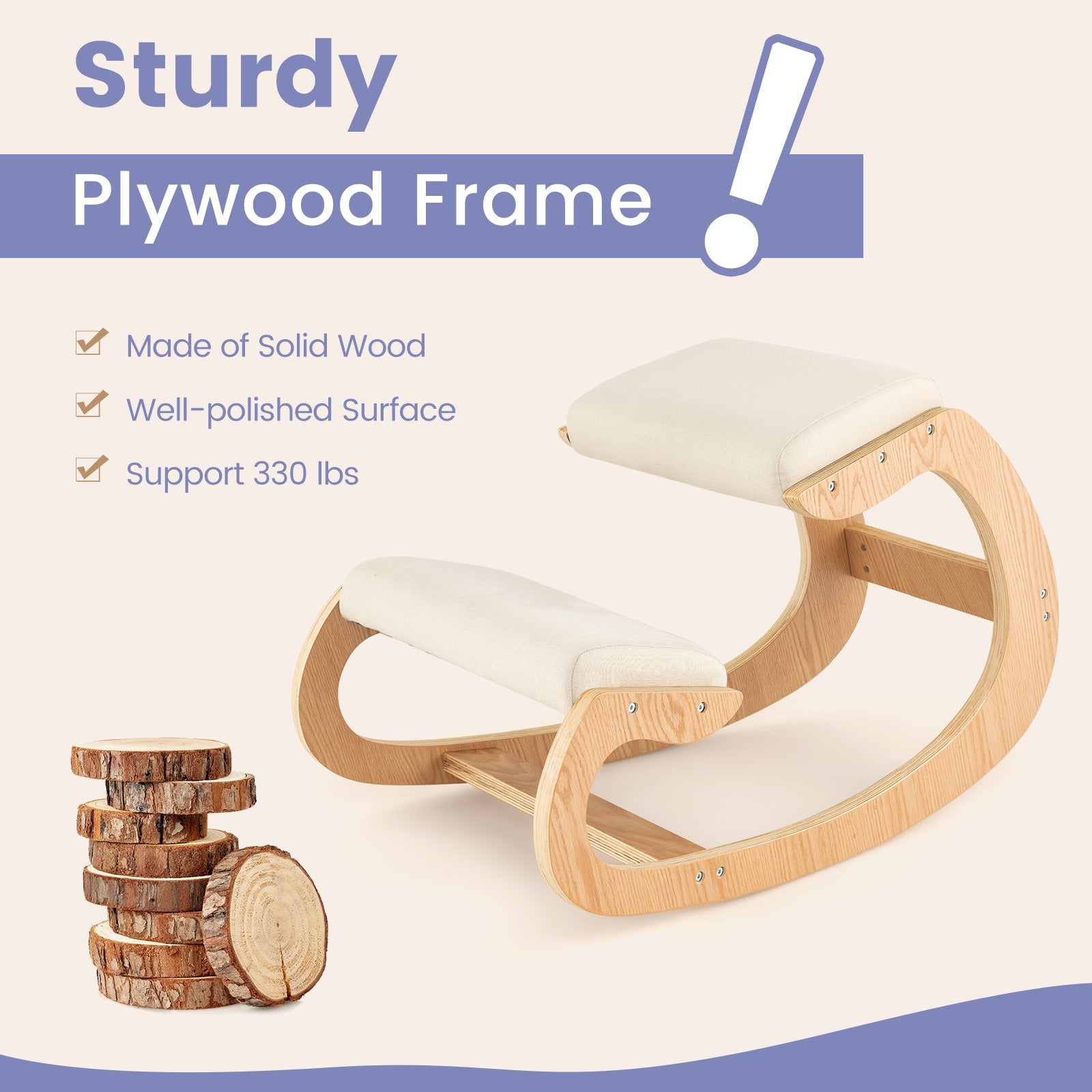 Wooden Rocking Chair with Comfortable Padded Seat Cushion and Knee Support, Beige Kneeling Chiars at Gallery Canada