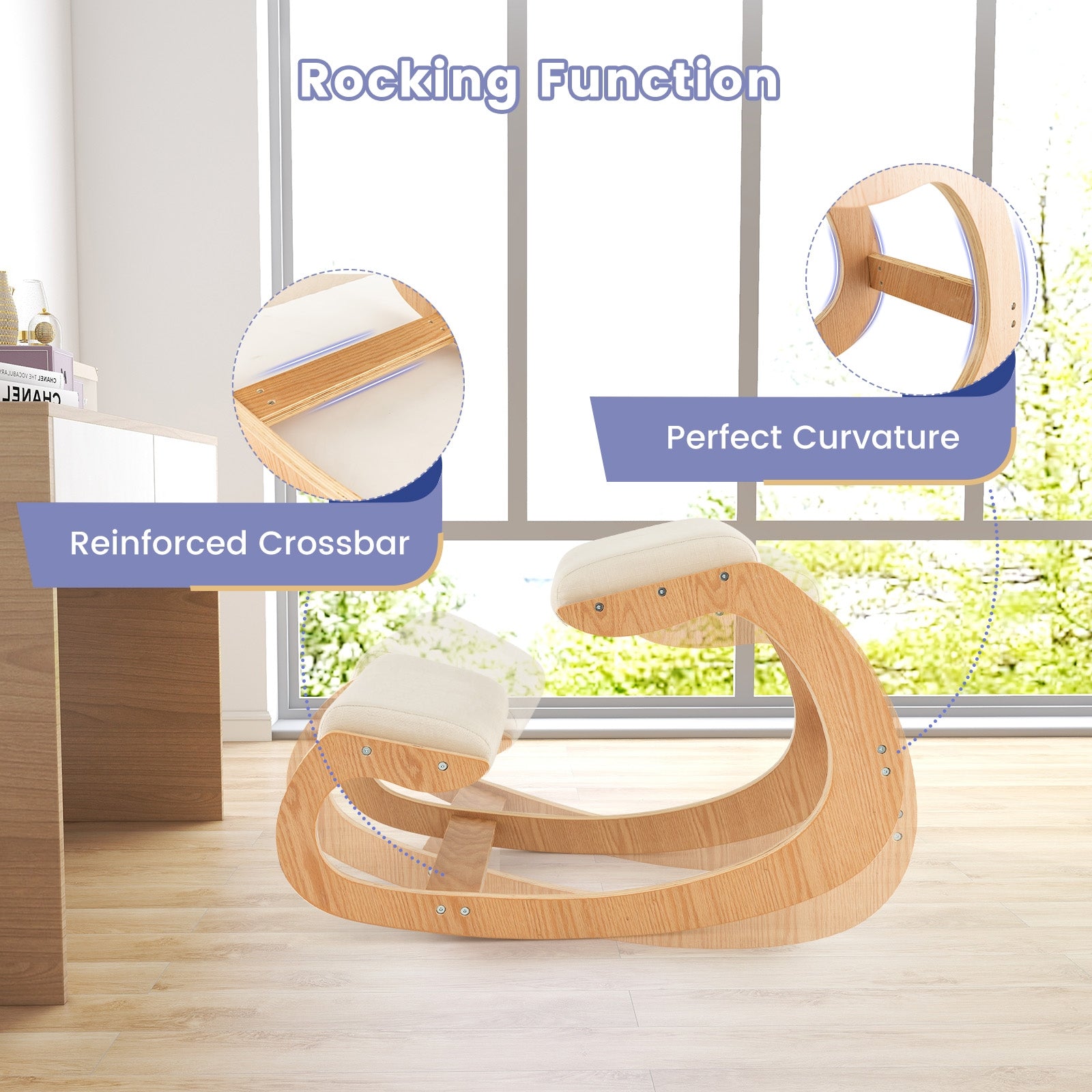 Wooden Rocking Chair with Comfortable Padded Seat Cushion and Knee Support, Beige Kneeling Chiars at Gallery Canada