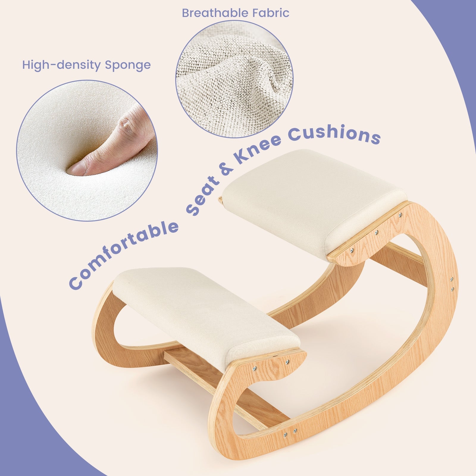 Wooden Rocking Chair with Comfortable Padded Seat Cushion and Knee Support, Beige Kneeling Chiars at Gallery Canada