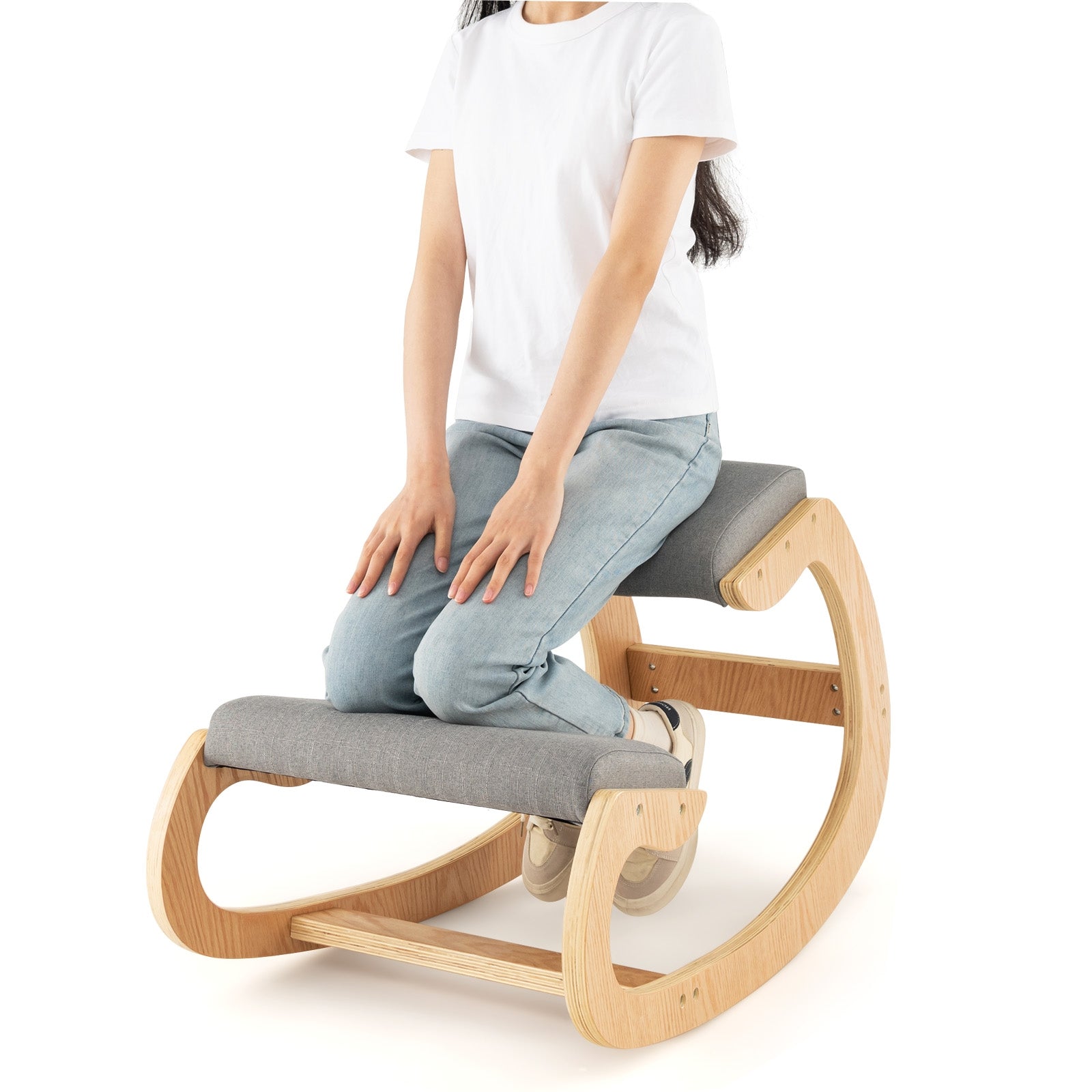 Wooden Rocking Chair with Comfortable Padded Seat Cushion and Knee Support, Gray Kneeling Chiars at Gallery Canada