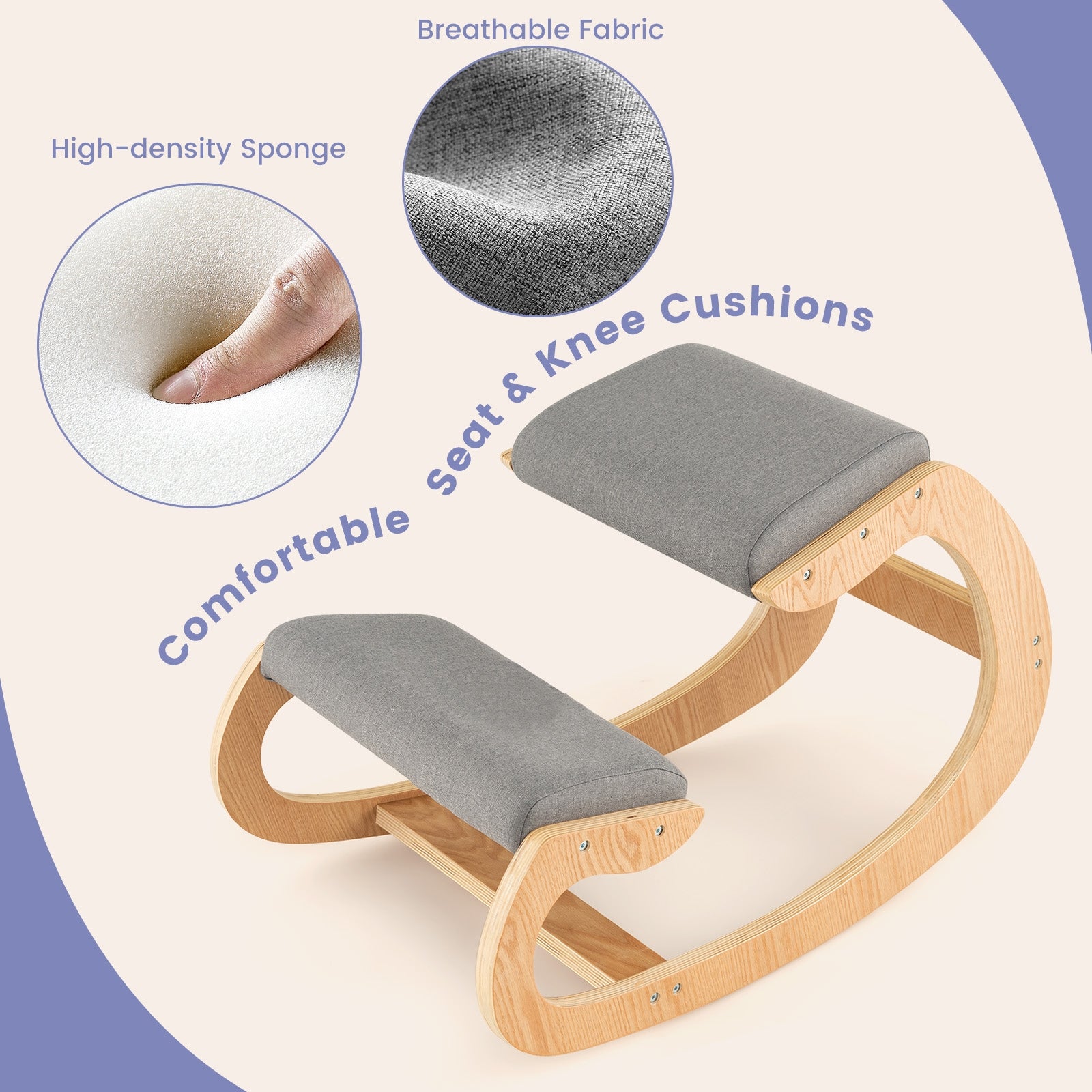 Wooden Rocking Chair with Comfortable Padded Seat Cushion and Knee Support, Gray Kneeling Chiars at Gallery Canada