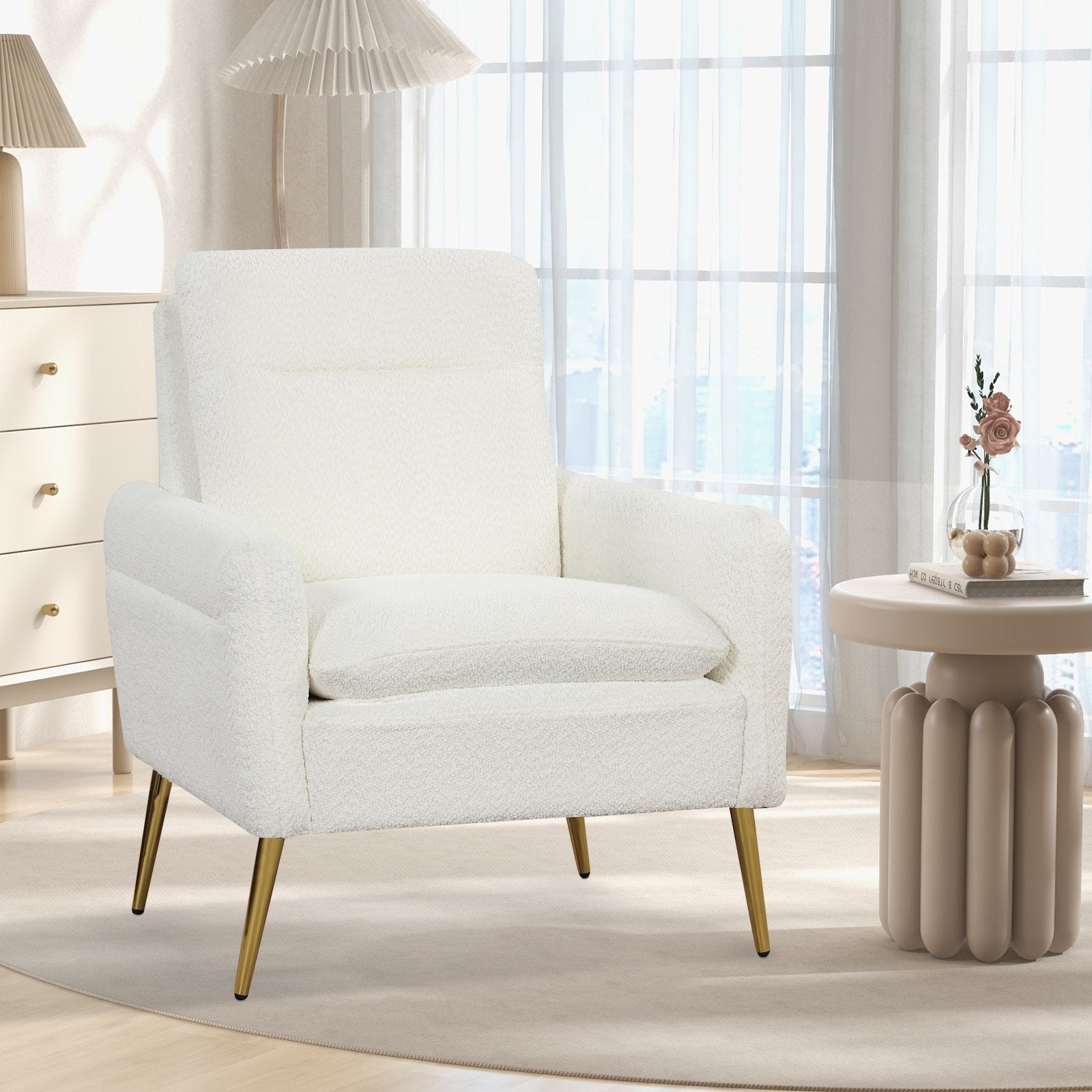 Upholstered Sherpa Modern Accent Armchair for Living Room, White Accent Chairs   at Gallery Canada