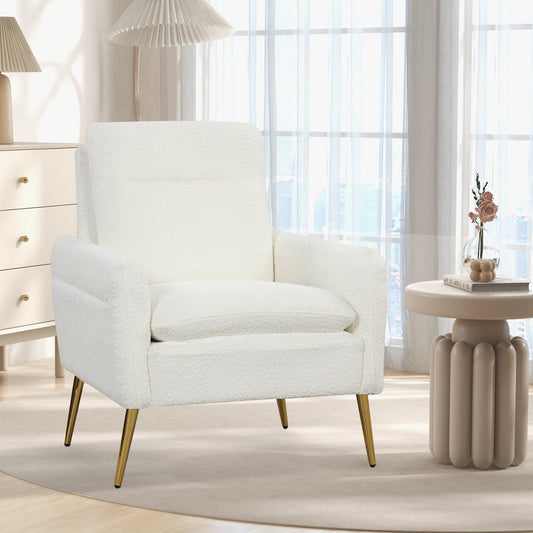 Upholstered Sherpa Modern Accent Armchair for Living Room, White Accent Chairs   at Gallery Canada