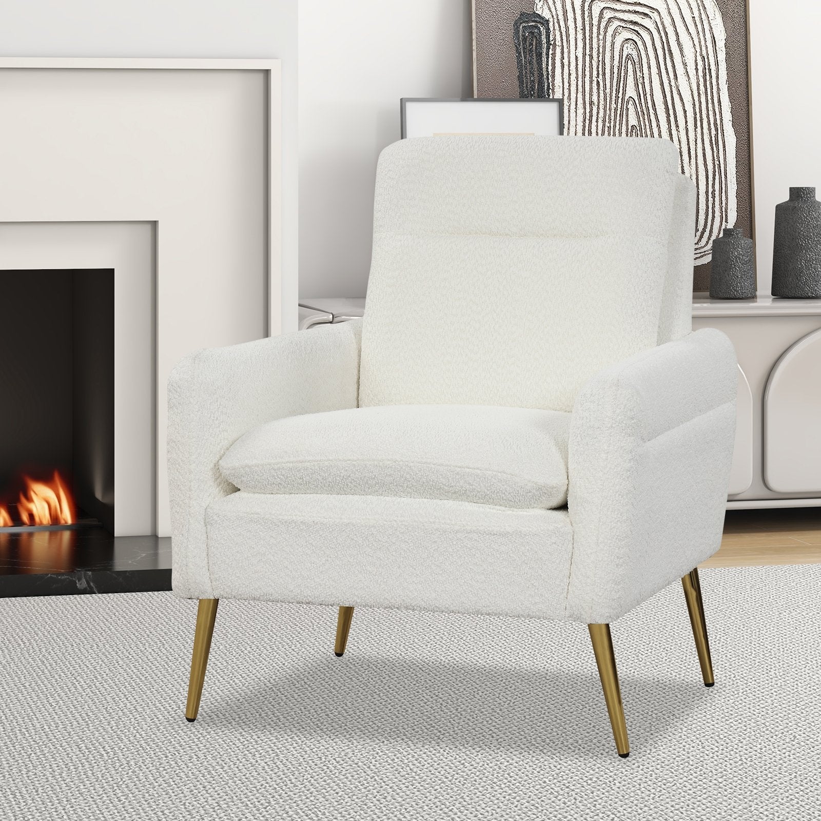 Upholstered Sherpa Modern Accent Armchair for Living Room, White Accent Chairs   at Gallery Canada