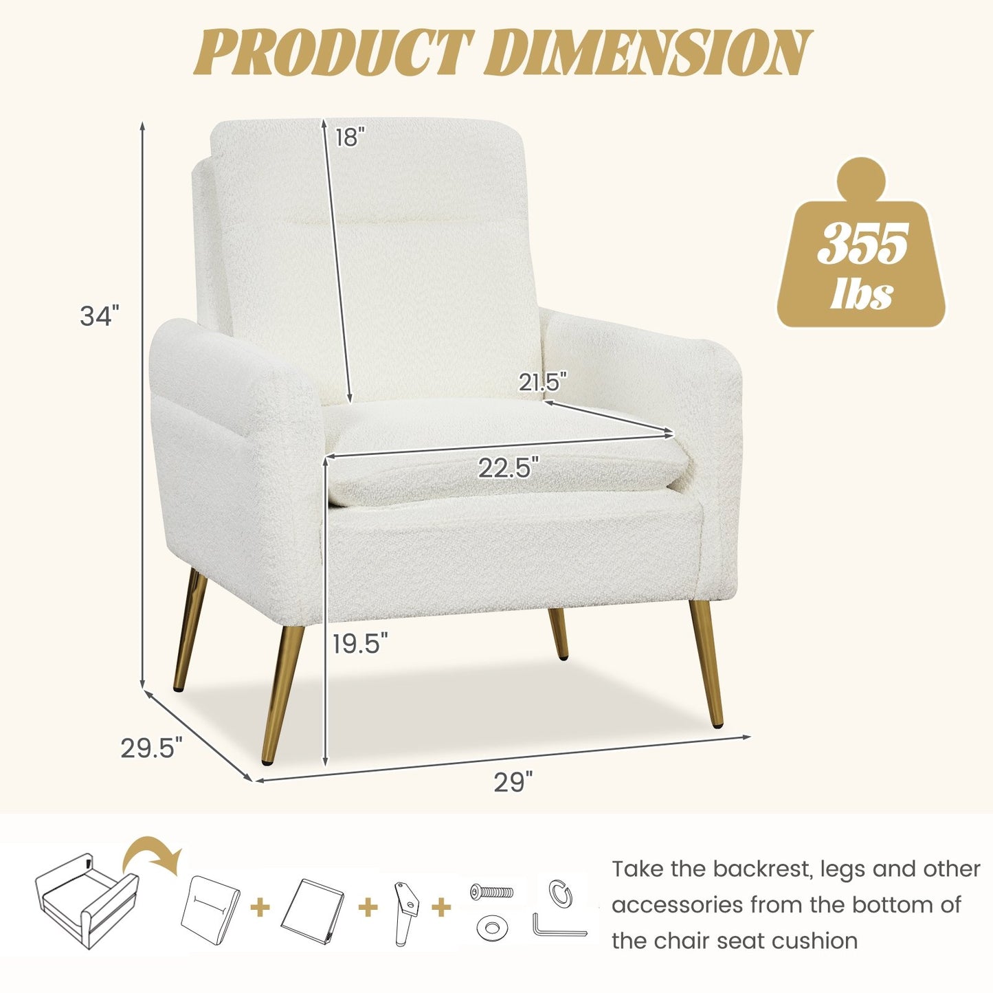 Upholstered Sherpa Modern Accent Armchair for Living Room, White Accent Chairs   at Gallery Canada