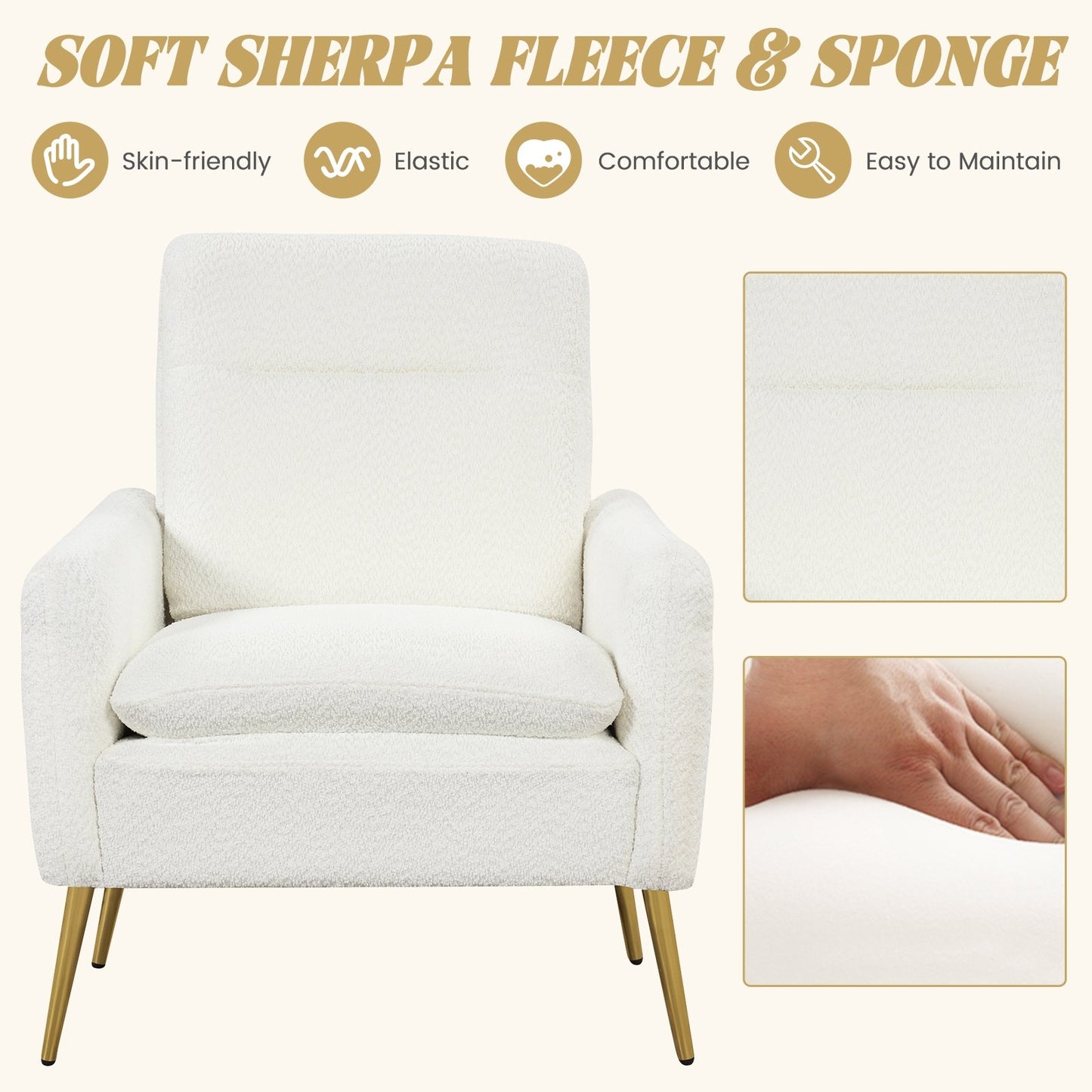 Upholstered Sherpa Modern Accent Armchair for Living Room, White Accent Chairs   at Gallery Canada