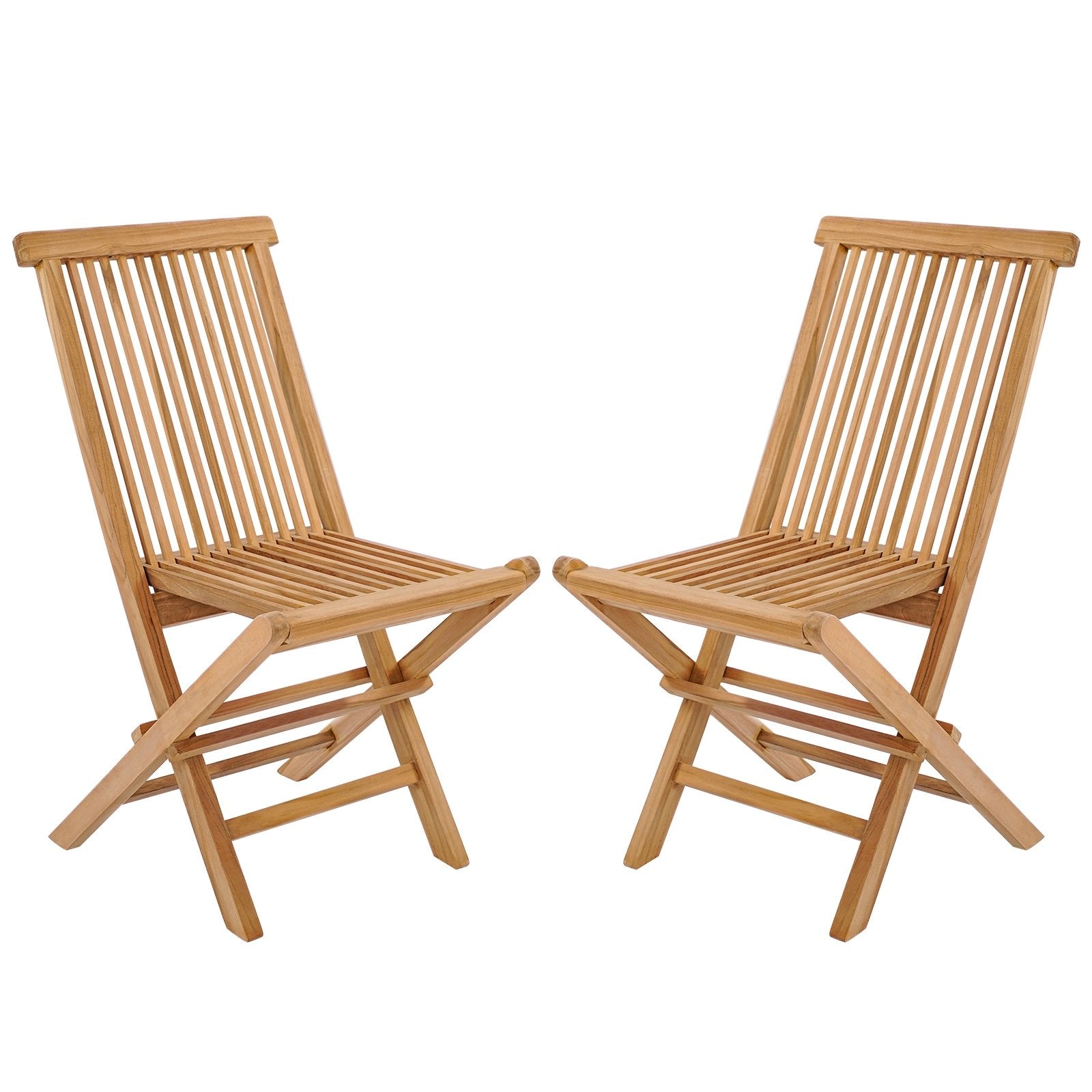 Set of 2 Indonesia Teak Patio Folding Chairs with High Back and Slatted Seat, Natural Patio Dining Chairs   at Gallery Canada