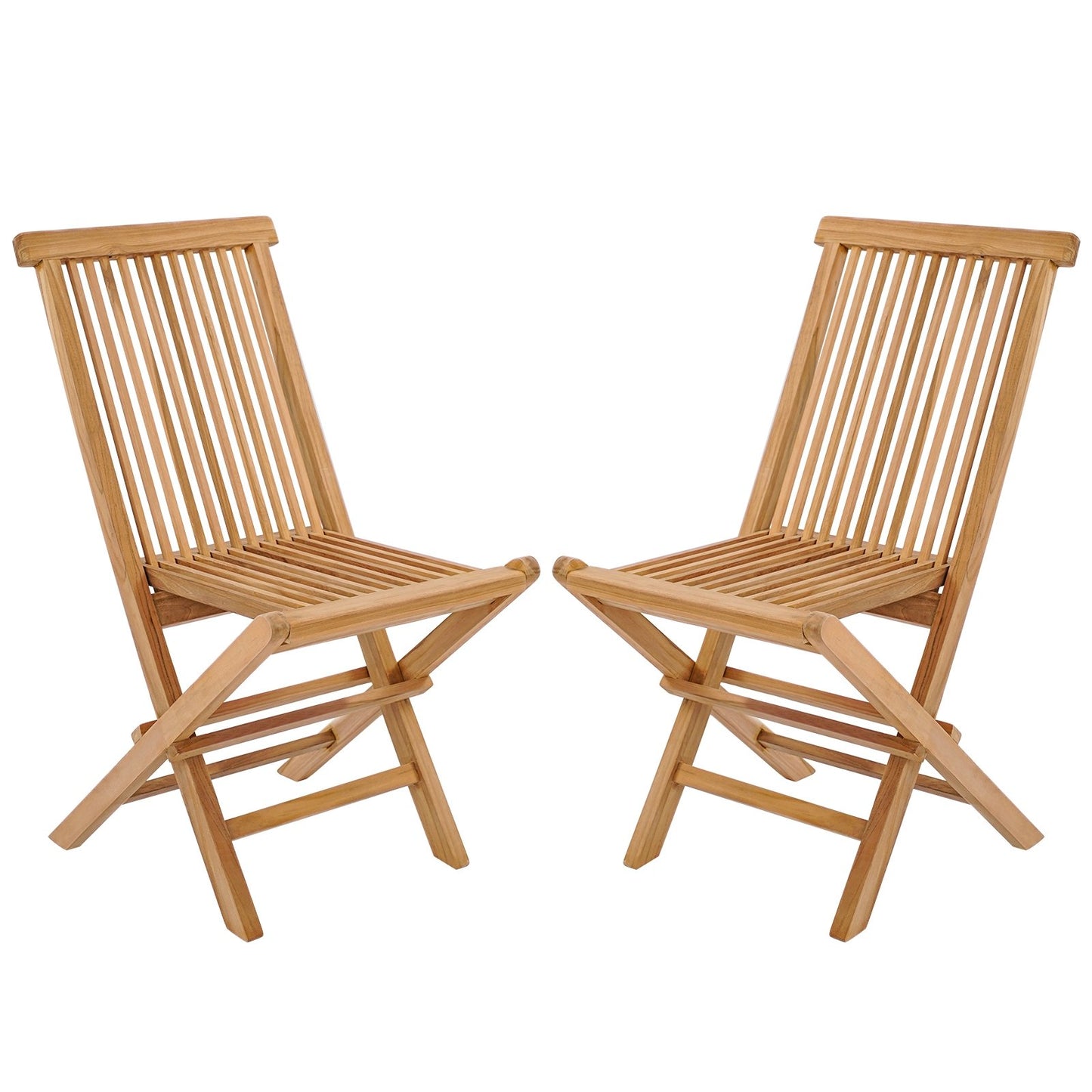 Set of 2 Indonesia Teak Patio Folding Chairs with High Back and Slatted Seat, Natural Patio Dining Chairs   at Gallery Canada