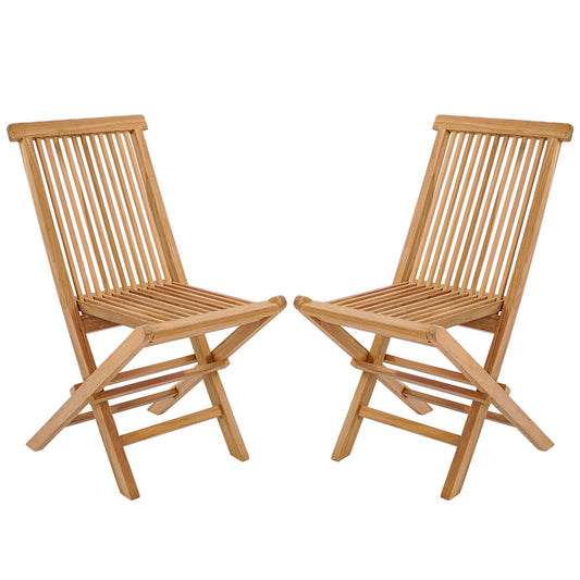 Set of 2 Indonesia Teak Patio Folding Chairs with High Back and Slatted Seat, Natural Patio Dining Chairs   at Gallery Canada