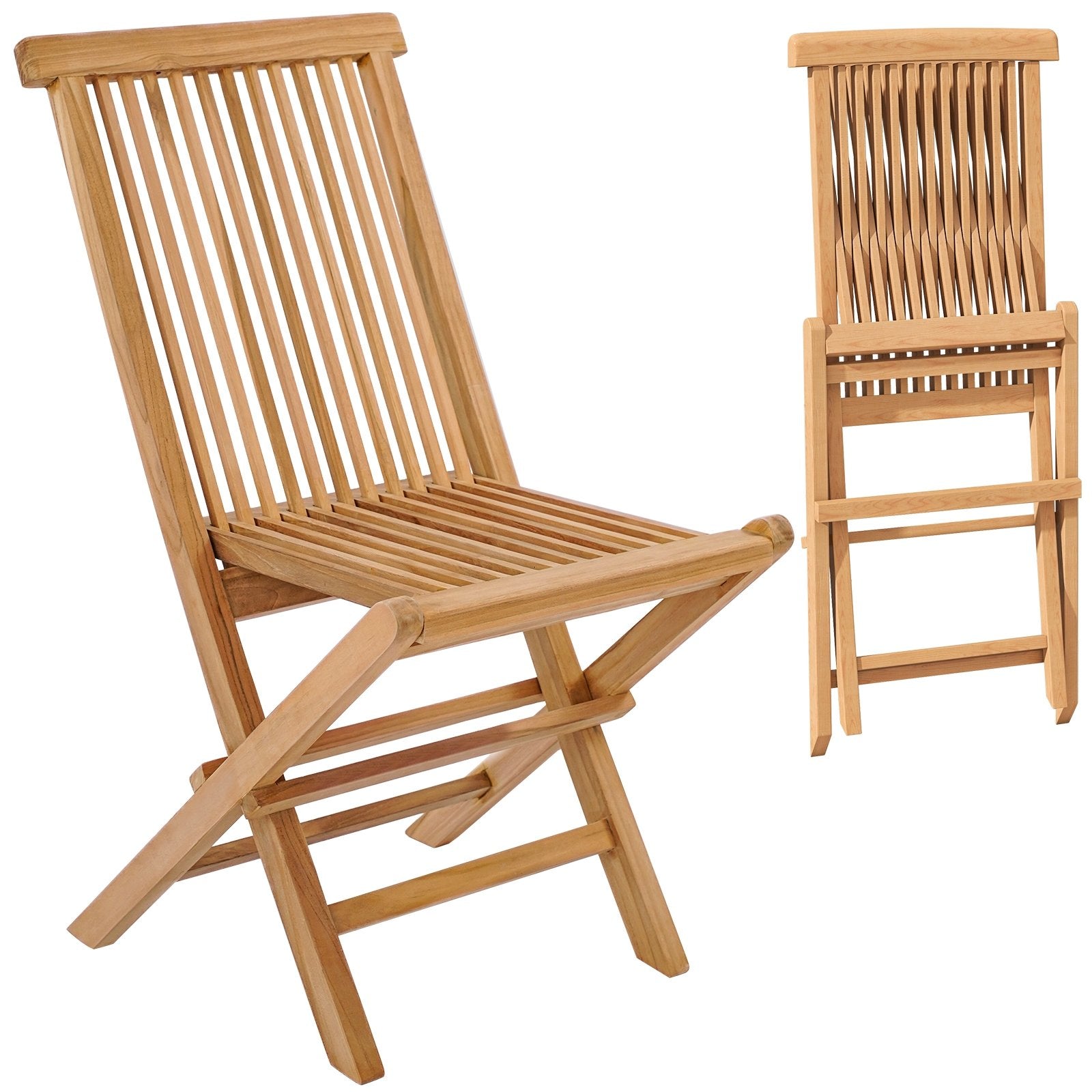 Set of 2 Indonesia Teak Patio Folding Chairs with High Back and Slatted Seat, Natural Patio Dining Chairs   at Gallery Canada