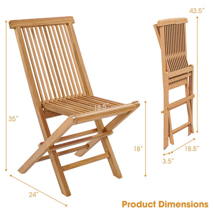 Set of 2 Indonesia Teak Patio Folding Chairs with High Back and Slatted Seat, Natural Patio Dining Chairs   at Gallery Canada