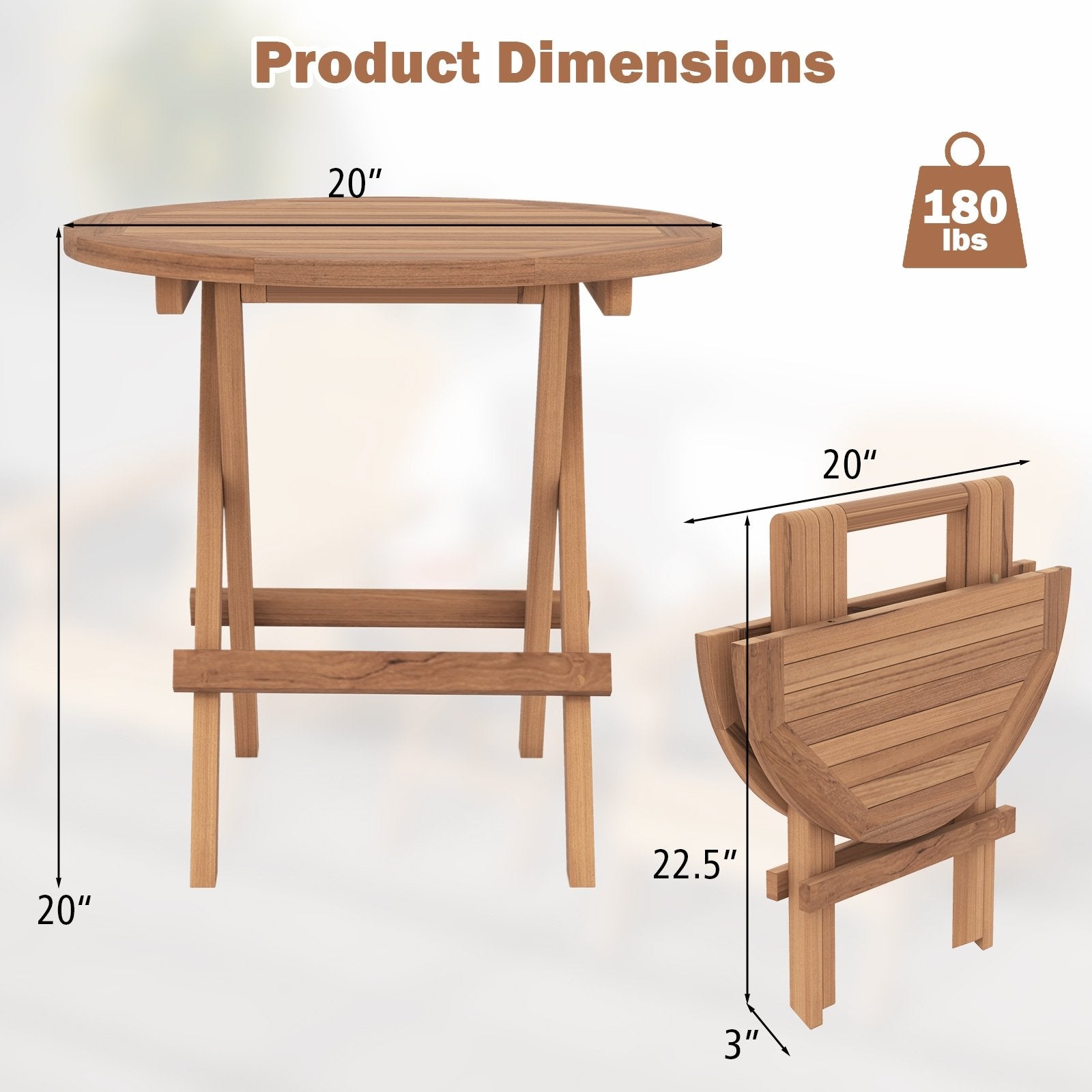 Round Patio Folding Coffee Table Indonesia Teak Wood with Slatted Tabletop, Natural Patio Coffee Tables   at Gallery Canada